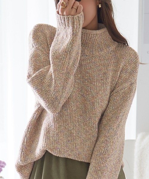 ReDial(リダイアル)の「カーリーネックメランジニット(ニット/セーター・レディース・ベージュ・M/L/LL)」の2枚目の写真