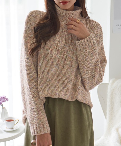 ReDial(リダイアル)の「カーリーネックメランジニット(ニット/セーター・レディース・ベージュ・M/L/LL)」の3枚目の写真