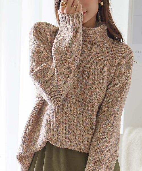 ReDial(リダイアル)の「カーリーネックメランジニット(ニット/セーター・レディース・ベージュ・M/L/LL)」の5枚目の写真