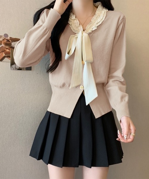 Miniministore(ミニミニストア)の「ボウタイニットトップス フリル襟 ニット(ニット/セーター・レディース・ブラック/ダークベージュ/ベージュ/ワインレッド・FREE)」の22枚目の写真