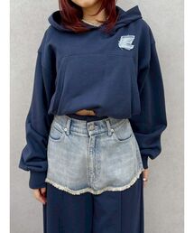 EVRIS | デニムワンポイントバルーンショートフーディ【セットアップ着用可能】(パーカー)