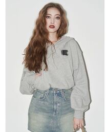 EVRIS | デニムワンポイントバルーンショートフーディ【セットアップ着用可能】(パーカー)
