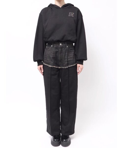 EVRIS（エヴリス）の「デニムワンポイントバルーンショートフーディ【セットアップ着用可能】（パーカー・レディース・ネイビー/グレー/ブラック・FREE）」の14枚目の写真