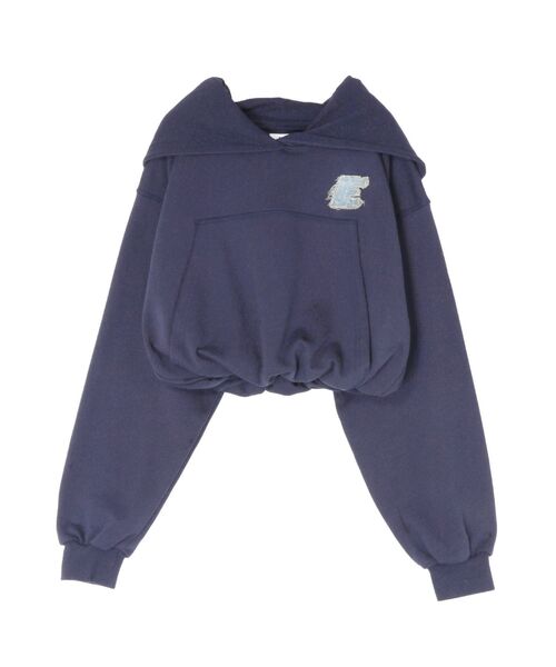 EVRIS（エヴリス）の「デニムワンポイントバルーンショートフーディ【セットアップ着用可能】（パーカー・レディース・ネイビー/グレー/ブラック・FREE）」の19枚目の写真