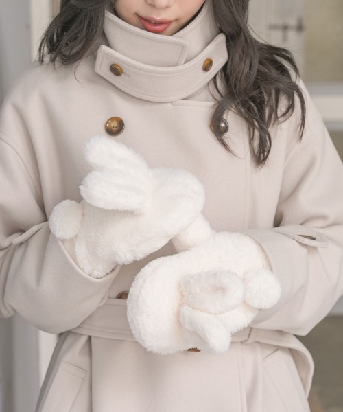 Honeys（ハニーズ）の「【ハニぽか・抗菌防臭・吸湿発熱】フード付アニマル型手袋（手袋・レディース・ピンク系1/ホワイト系その他/ブラウン系その他・FREE）」の6枚目の写真