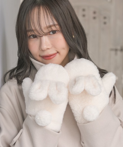 Honeys（ハニーズ）の「【ハニぽか・抗菌防臭・吸湿発熱】フード付アニマル型手袋（手袋・レディース・ピンク系1/ホワイト系その他/ブラウン系その他・FREE）」の7枚目の写真