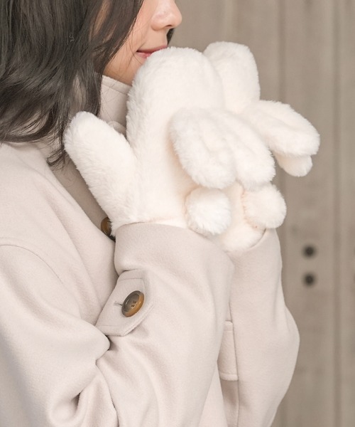 Honeys（ハニーズ）の「【ハニぽか・抗菌防臭・吸湿発熱】フード付アニマル型手袋（手袋・レディース・ピンク系1/ホワイト系その他/ブラウン系その他・FREE）」の8枚目の写真