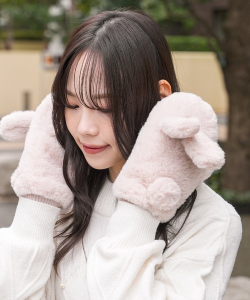 Honeys（ハニーズ）の「【ハニぽか・抗菌防臭・吸湿発熱】フード付アニマル型手袋（手袋・レディース・ピンク系1/ホワイト系その他/ブラウン系その他・FREE）」の13枚目の写真