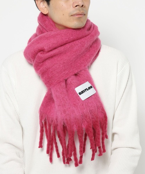 ピンクマフラー ヘヨン HYEON fringevolumecheckstole FURLA ウール100％紡毛厚手マフラー 30×180cm オンブレー カラー