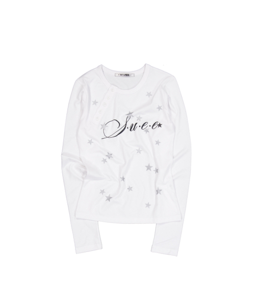 SETUP-EXE(セットアップイーエックスイー)の「STAR HENLEY NECK TOP / WHITE(Tシャツ/カットソー・レディース・その他・OS)」の2枚目の写真