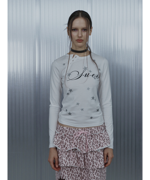 SETUP-EXE(セットアップイーエックスイー)の「STAR HENLEY NECK TOP / WHITE(Tシャツ/カットソー・レディース・その他・OS)」の3枚目の写真