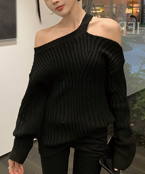 ADDITION STORE(アディションストア)の「\首周りのデザインが可愛い/ワンショルダー ロングスリーブニット / One-shoulder long-sleeve knit ( asnit )(ニット/セーター・レディース・ホワイト/ブラック・FREE)」の11枚目の写真