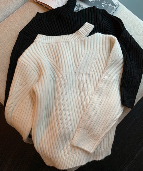 ADDITION STORE(アディションストア)の「\首周りのデザインが可愛い/ワンショルダー ロングスリーブニット / One-shoulder long-sleeve knit ( asnit )(ニット/セーター・レディース・ホワイト/ブラック・FREE)」の18枚目の写真