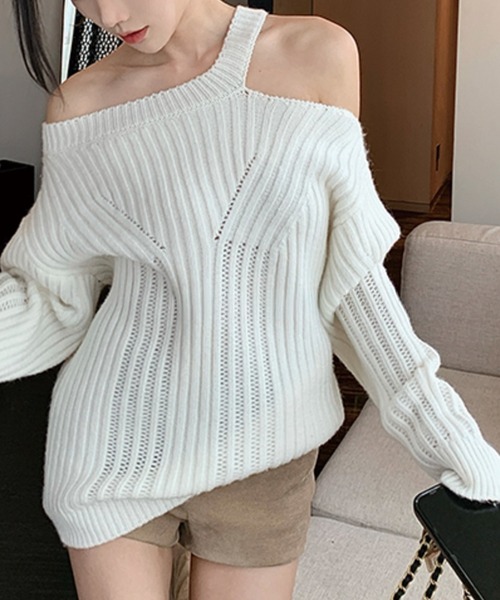 ADDITION STORE(アディションストア)の「\首周りのデザインが可愛い/ワンショルダー ロングスリーブニット / One-shoulder long-sleeve knit ( asnit )(ニット/セーター・レディース・ホワイト/ブラック・FREE)」の21枚目の写真