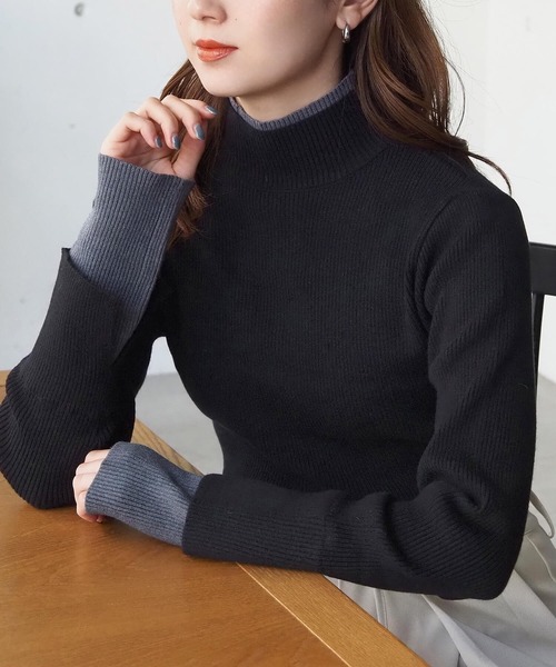 tiptop(ティップトップ)の「配色レイヤードハイネックプルオーバー(ニット/セーター・レディース・アイボリー/ブラック/チャコールグレー/レッド・FREE)」の2枚目の写真