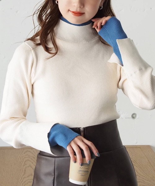 tiptop(ティップトップ)の「配色レイヤードハイネックプルオーバー(ニット/セーター・レディース・アイボリー/ブラック/チャコールグレー/レッド・FREE)」の5枚目の写真