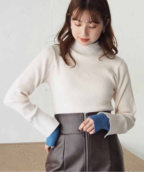 tiptop(ティップトップ)の「配色レイヤードハイネックプルオーバー(ニット/セーター・レディース・アイボリー/ブラック/チャコールグレー/レッド・FREE)」の8枚目の写真