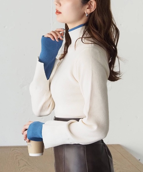 tiptop(ティップトップ)の「配色レイヤードハイネックプルオーバー(ニット/セーター・レディース・アイボリー/ブラック/チャコールグレー/レッド・FREE)」の10枚目の写真