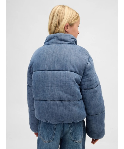 セール】あったか裏地付き デニムパファージャケット (キッズ)（ダウン