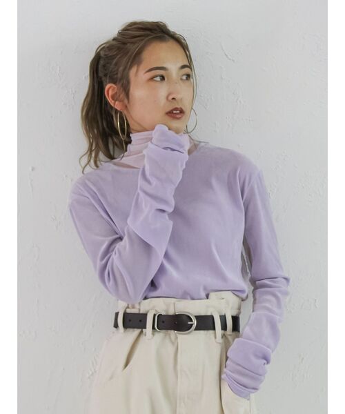 Ungrid(アングリッド)の「シアーベロアハイネックロングスリーブTee(Tシャツ/カットソー・レディース・ブラック/パープル/オフホワイト/ブルー・FREE)」の4枚目の写真