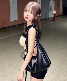 MUCENT(Zg)Russel Metal Logo Shirring Crossbody Bag Unisex(bZW[obO)