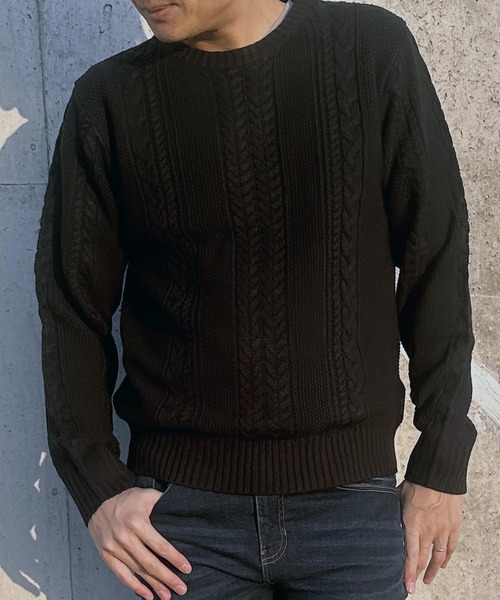 ARCADE（アーケード）の「ケーブル編みニットセーター クルーネック（ニット/セーター・メンズ・グレー/ホワイト/ネイビー/チャコール/ブラック・M/L/XL）」の2枚目の写真
