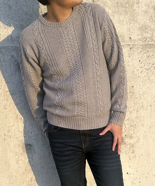 ARCADE（アーケード）の「ケーブル編みニットセーター クルーネック（ニット/セーター・メンズ・グレー/ホワイト/ネイビー/チャコール/ブラック・M/L/XL）」の9枚目の写真