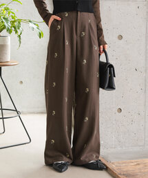 Petitle | [ 低身長向けサイズ ] 花柄刺繍タックワイドパンツ(その他パンツ)