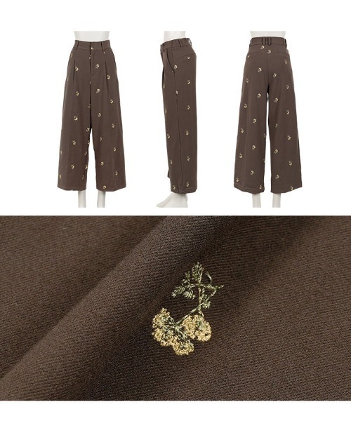 Petitle（プチレ）の「[ 低身長向けサイズ ] 花柄刺繍タックワイドパンツ（その他パンツ・レディース・ブラウン/チャコール・PM）」の11枚目の写真