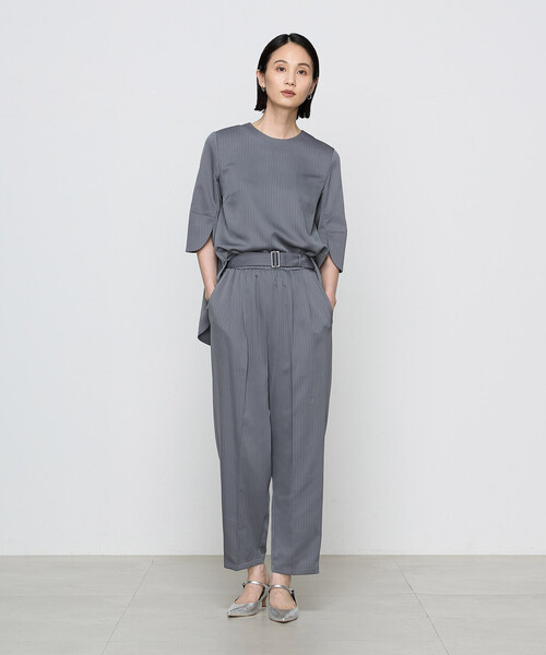 COMME CA（コムサ）の「〔 TALLサイズ 〕 【ブライトリーセットアップ】サテンストライプ パンツ（スラックス・レディース・ブラック/グレー系その他・15号/13号）」の6枚目の写真