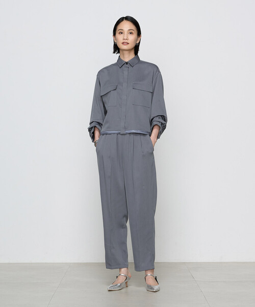 COMME CA（コムサ）の「〔 TALLサイズ 〕 【ブライトリーセットアップ】サテンストライプ パンツ（スラックス・レディース・ブラック/グレー系その他・15号/13号）」の8枚目の写真