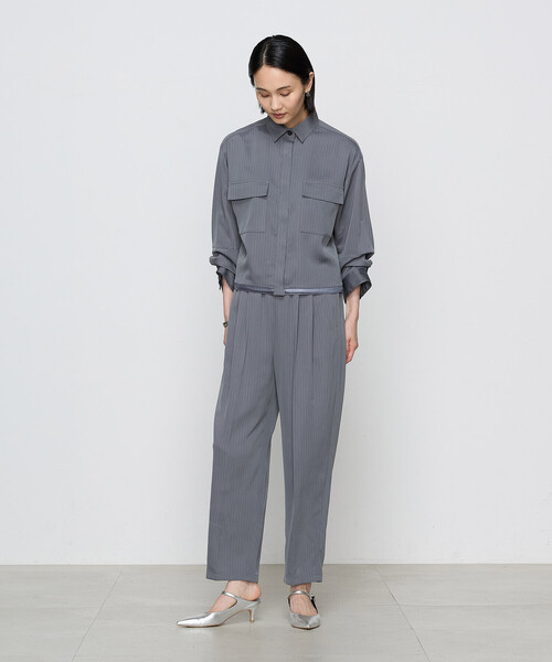 COMME CA（コムサ）の「〔 TALLサイズ 〕 【ブライトリーセットアップ】サテンストライプ パンツ（スラックス・レディース・ブラック/グレー系その他・15号/13号）」の9枚目の写真