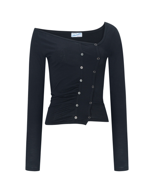 PLEASENOFOLLOW（プリーズノーフォロー）の「Dulce Unbal Button Long Sleeve Top (Black)（Tシャツ/カットソー・レディース・その他・FREE）」の2枚目の写真