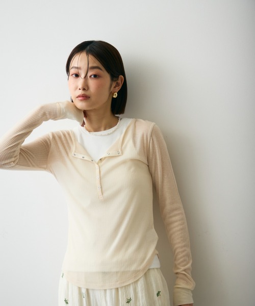 Trish（トリッシュ）の「シアーテレコヘンリーネックプルオーバー（Tシャツ/カットソー・レディース・グレー/アイボリー・FREE）」の8枚目の写真