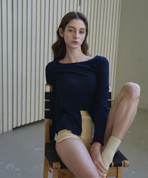 DEVIWEAR（デヴィウェア）の「女性 ヨガウェア DEVI-T0124-ネイビー ピラティス ダブルボタン ラップ ロングスリーブ（Tシャツ/カットソー）」