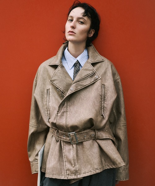 MAISON SPECIAL(メゾンスペシャル)の「Belted Faux Leather Jacket/ベルテッドフェイクレザージャケット(ブルゾン・レディース・ダークブラウン/ダークブラック/ブラック・FREE)」の3枚目の写真