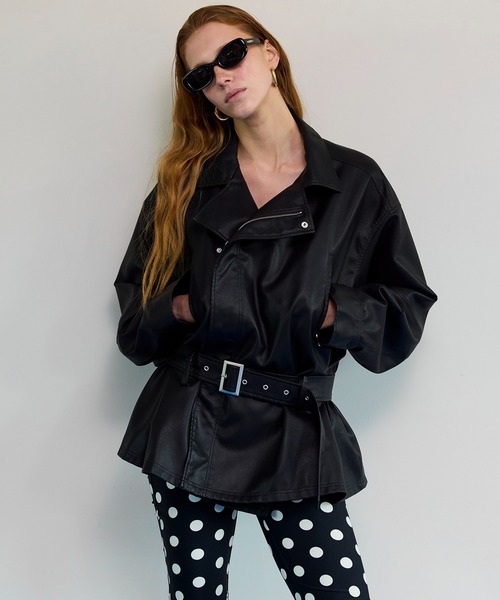 ジャケット・アウター Maje belted leather jacket Leather biker-style jacket