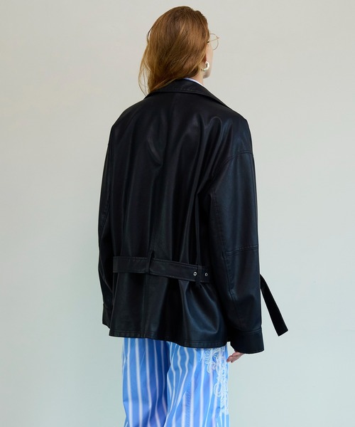 Belted Faux Leather Jacket/ベルテッドフェイクレザージャケット