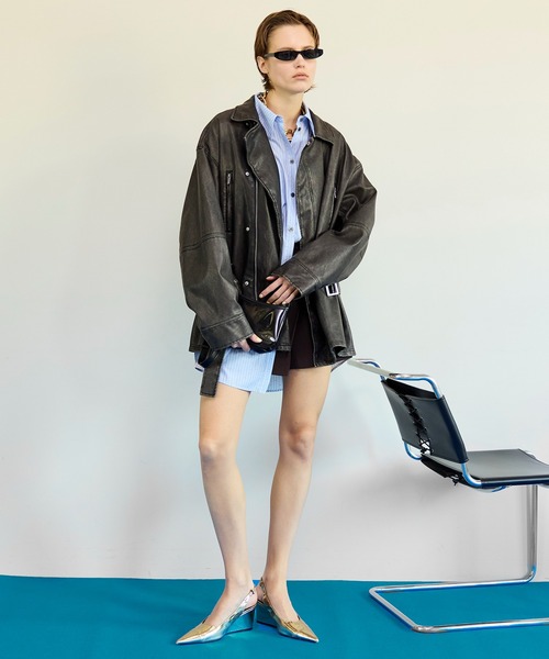 MAISON SPECIAL(メゾンスペシャル)の「Belted Faux Leather Jacket/ベルテッドフェイクレザージャケット(ブルゾン・レディース・ダークブラウン/ダークブラック/ブラック・FREE)」の4枚目の写真