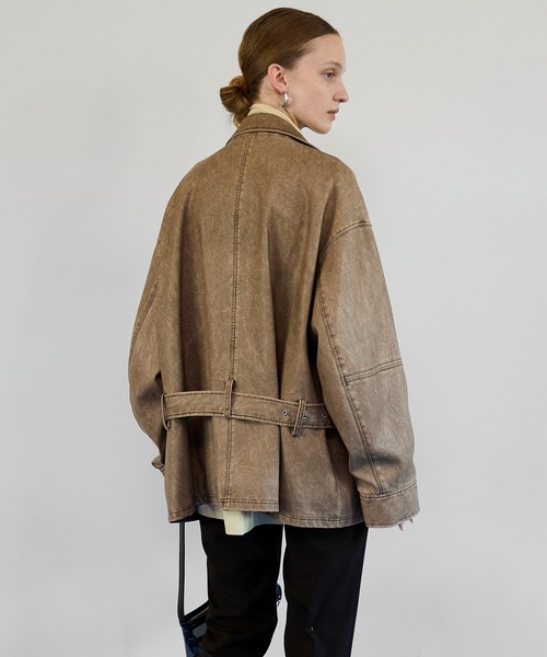 MAISON SPECIAL(メゾンスペシャル)の「Belted Faux Leather Jacket/ベルテッドフェイクレザージャケット(ブルゾン・レディース・ダークブラウン/ダークブラック/ブラック・FREE)」の12枚目の写真