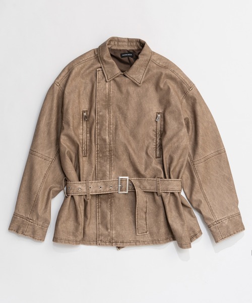 MAISON SPECIAL(メゾンスペシャル)の「Belted Faux Leather Jacket/ベルテッドフェイクレザージャケット(ブルゾン・レディース・ダークブラウン/ダークブラック/ブラック・FREE)」の15枚目の写真