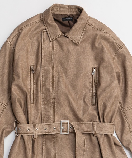 MAISON SPECIAL(メゾンスペシャル)の「Belted Faux Leather Jacket/ベルテッドフェイクレザージャケット(ブルゾン・レディース・ダークブラウン/ダークブラック/ブラック・FREE)」の16枚目の写真