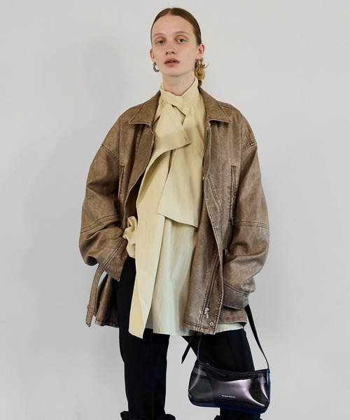 Belted Faux Leather Jacket/ベルテッドフェイクレザージャケット