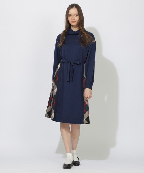 セール】サイドチェック切替ニットワンピース（ワンピース）｜CB