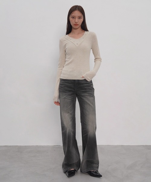 EIGHTHMONTH（エイスマンス）の「ワイドウォッシュデニムEM25a155【EIGHTHMONTH】（デニムパンツ・レディース・スミクロ・L/M/S）」の12枚目の写真