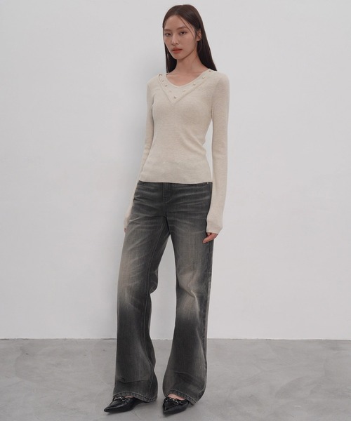 EIGHTHMONTH（エイスマンス）の「ワイドウォッシュデニムEM25a155【EIGHTHMONTH】（デニムパンツ・レディース・スミクロ・L/M/S）」の14枚目の写真