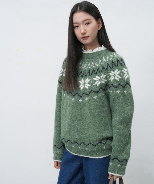 GENERAL IDEA(ジェネラルアイデア)の「【GENERAL IDEA】ウールノルディック柄ニットプルオーバー / UNISEX WOOL SNOW NORDIC PULLOVER(ニット/セーター・レディース・ネイビー/モカ/チャコール/グリーン・XL/M/L)」の3枚目の写真