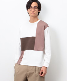 ストレッチポンチ×ワッフル ブロッキング 長袖Tシャツ