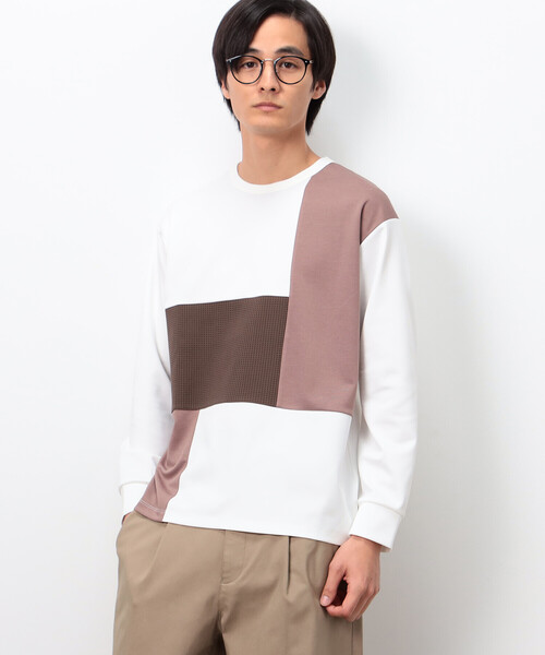 COMME CA ISM(コムサイズム)の「ストレッチポンチ×ワッフル ブロッキング 長袖Tシャツ(Tシャツ/カットソー・メンズ・ブラック/ホワイト/ライトグレー・MEDIUM/LARGE)」の1枚目の写真