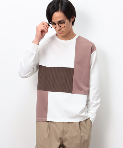 COMME CA ISM(コムサイズム)の「ストレッチポンチ×ワッフル ブロッキング 長袖Tシャツ(Tシャツ/カットソー・メンズ・ブラック/ホワイト/ライトグレー・MEDIUM/LARGE)」の6枚目の写真